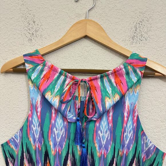 ATHLETA Martinique Dress Colorful Ikat Sleeveless Tasseled Hippie Summer - Picture 6 of 12